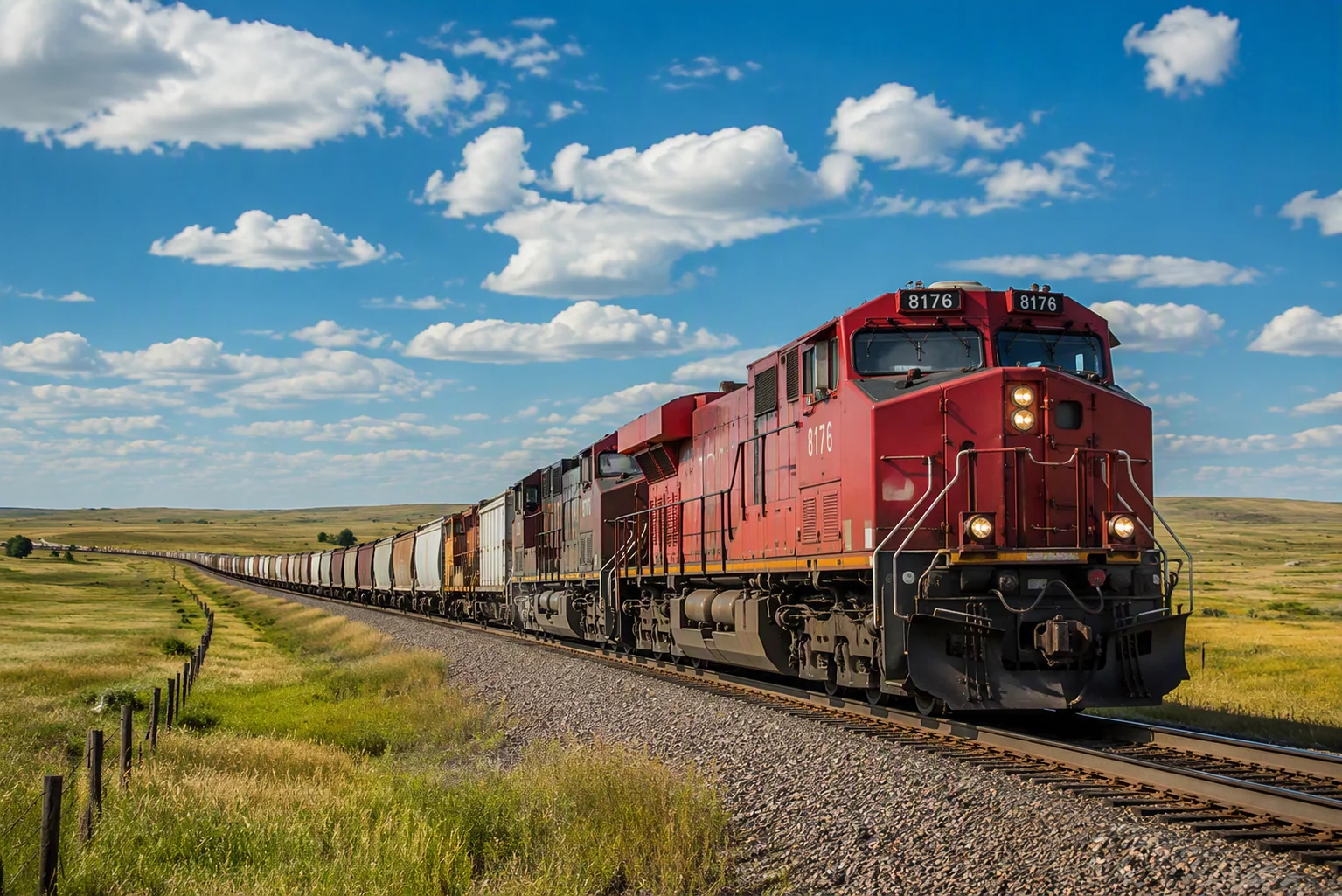 Freight train moving cargo